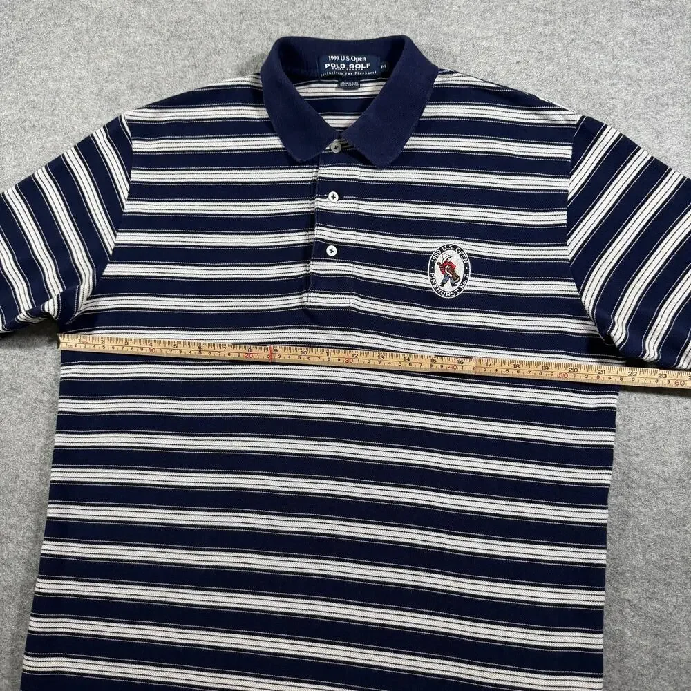 Vintage Polo Ralph Lauren Golf Polo Mens M Navy Striped 1999 US Open Pinehurst